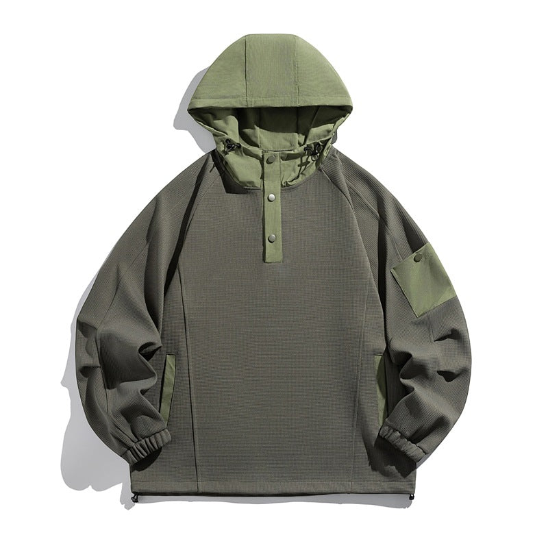 Unisex Oversize Hoodie Anorak Pullover with half button placket, utility arm pocket, and thermal structure Mune Fashion