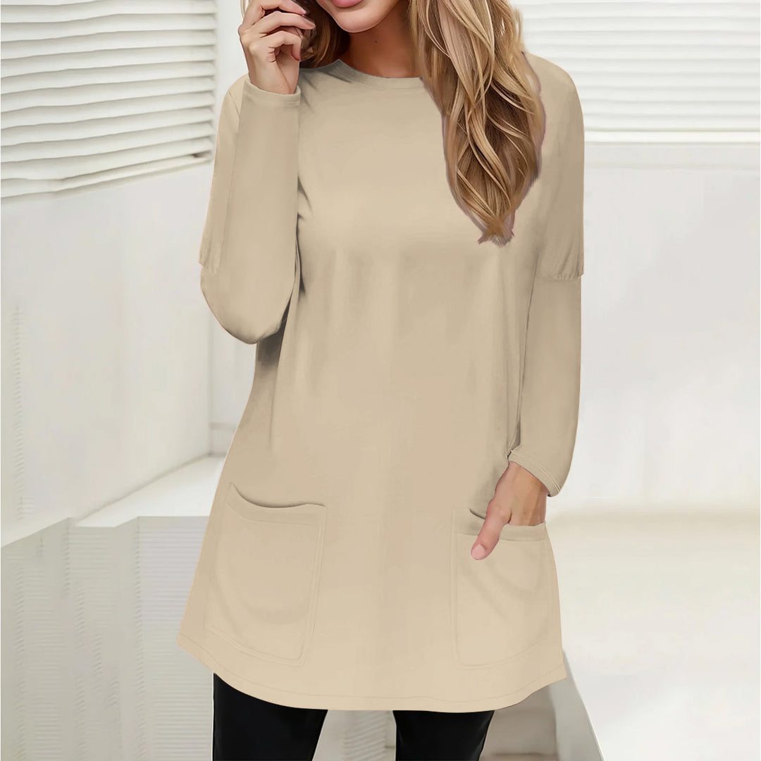 Ladies Casual Longline Tunic with Crew Neck and Patch Pockets Mune Fashion