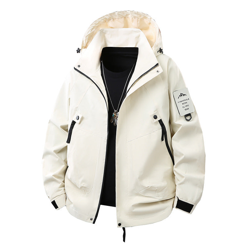Men's Technical Hooded Softshell Jacket with Water-Repellent Membrane, Zipper Pockets and Adjustable Waist Mune Fashion
