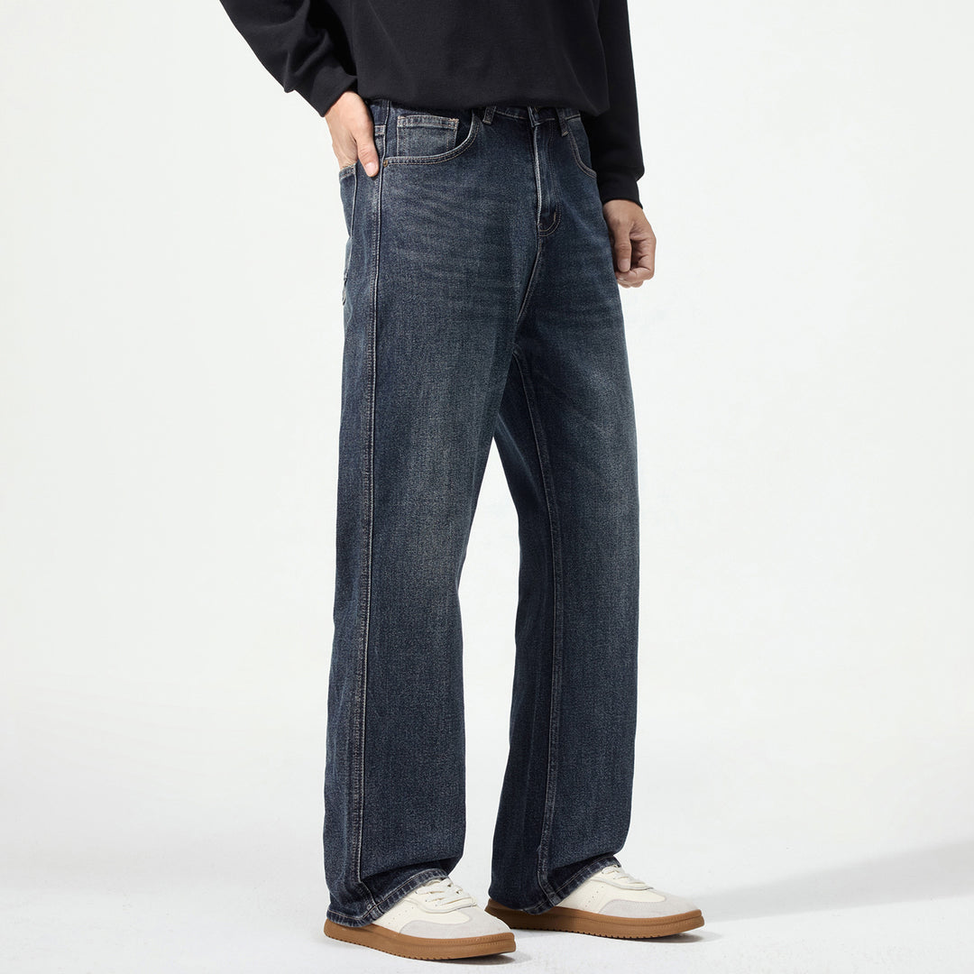 Men's loose-fitting five-pocket jeans with a high waist and vintage wash Mune Fashion