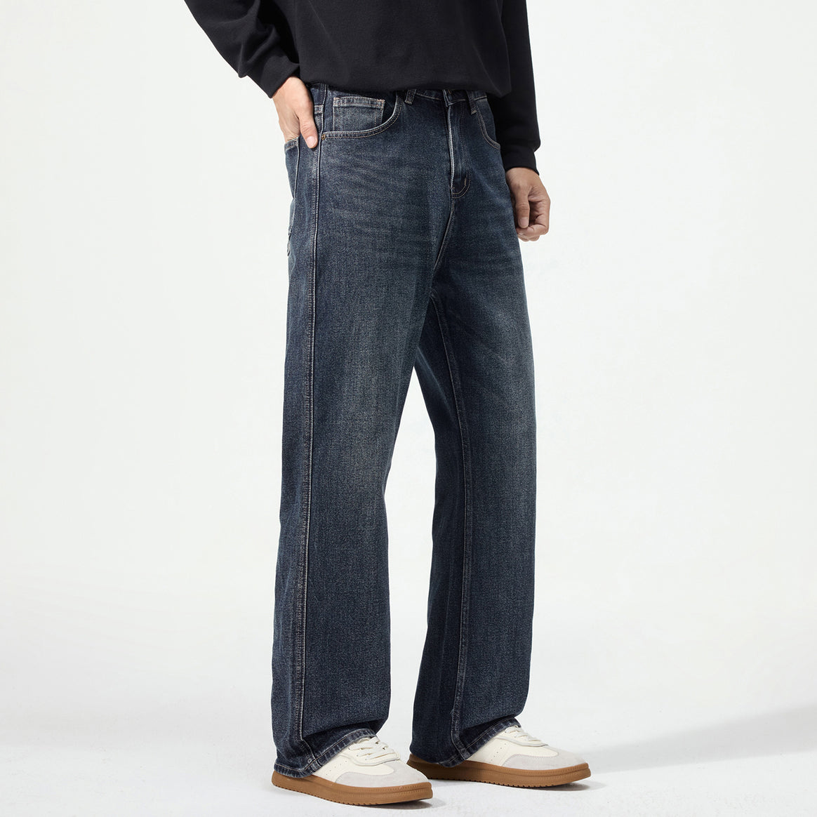 Men's Loose-Fit Denim Jeans with Mid Rise and Used Look Mune Fashion