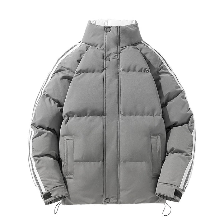 Men's sporty quilted winter jacket with high stand-up collar, sleeve stripes, and adjustable hem Mune Fashion
