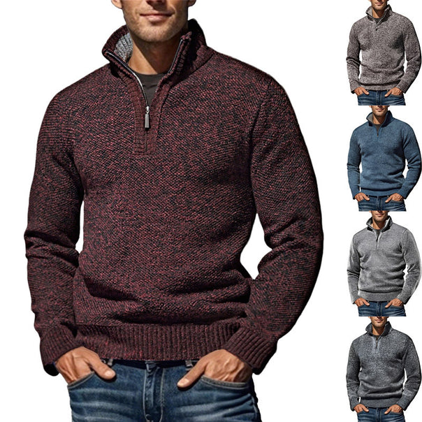 Men's coarse knitted sweater with half zipper and high stand-up collar Mune Fashion