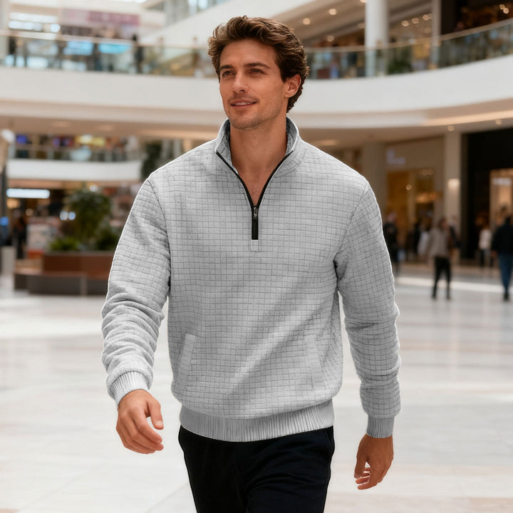 Men's quilted half-zip sweater with square waffle texture and kangaroo pocket Mune Fashion