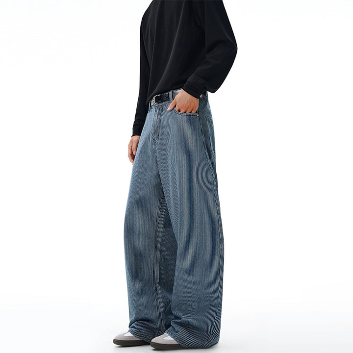 Men's Extra Wide Pinstripe Palazzo Pants with Deep Crotch and Flowing Silhouette Mune Fashion