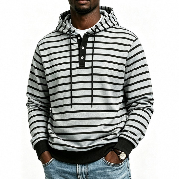 Men's hoodie with Henley button placket and fine stripe texture pattern Mune Fashion