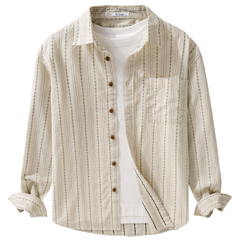Men's Casual Long Sleeve Overshirt Made of Linen-Cotton Blend with Patch Chest Pocket Mune Fashion