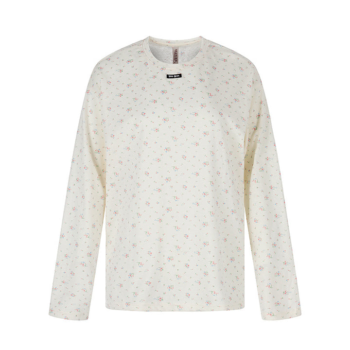 Women's long-sleeve shirt with delicate floral print and round neckline Mune Fashion