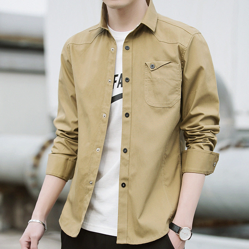 Men's cotton overshirt in worker style with chest flap pocket and shirt collar Mune Fashion