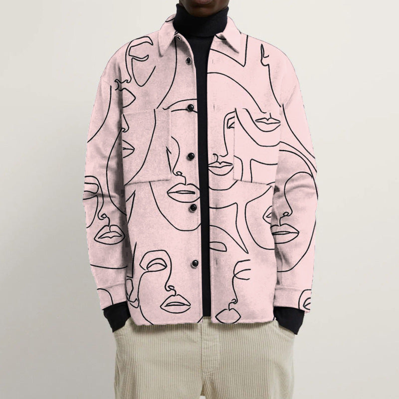Women’s Oversized Wool-Look Shirt with Asymmetrical Bird Print and Flap Pocket Mune Fashion