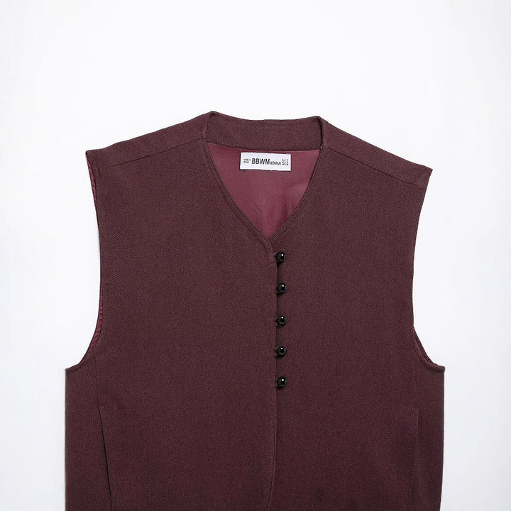 Women’s tailored business vest with V-neck, concealed button placket and fine inner finish Mune Fashion