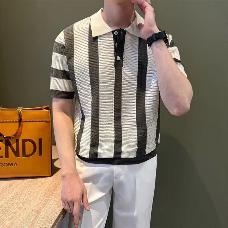 Men's Stylish Short-Sleeved Knitted Polo Shirt Mune Fashion