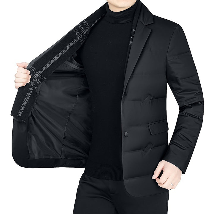 Men's Padded Business Jacket with Quilted Look and Notch Lapel Mune Fashion