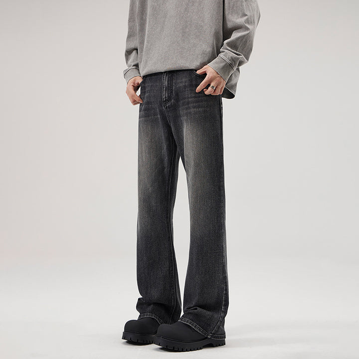 Men's Relaxed-Straight Denim Jeans with Extra Long Hem and Vintage Finish Mune Fashion