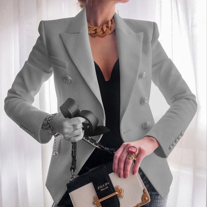 Women's Elegant Double-Breasted Blazer with Golden Buttons Mune