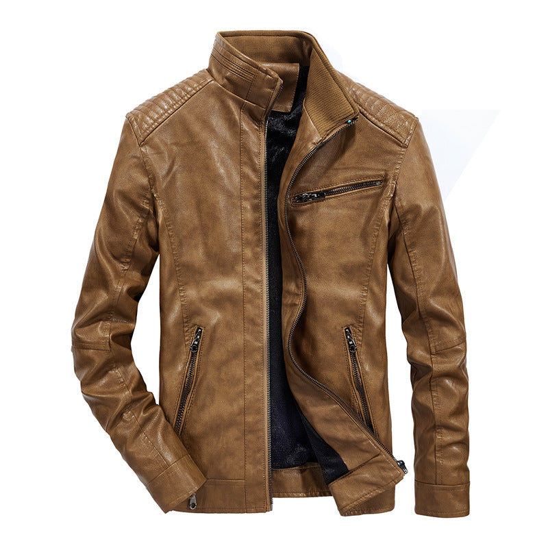 Men's slim-fit faux leather blouson with high closing stand collar and shoulder padding Mune Fashion