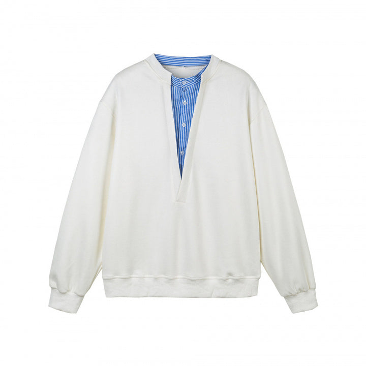 Women's oversized sweatshirt with integrated shirt collar insert and deep V-neck Mune Fashion