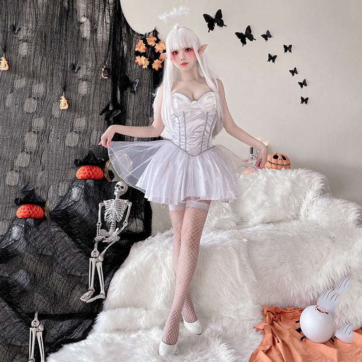 Women's Fantasy Angel Costume with Transparent Tulle Skirt and Sparkling Accents Mune Fashion