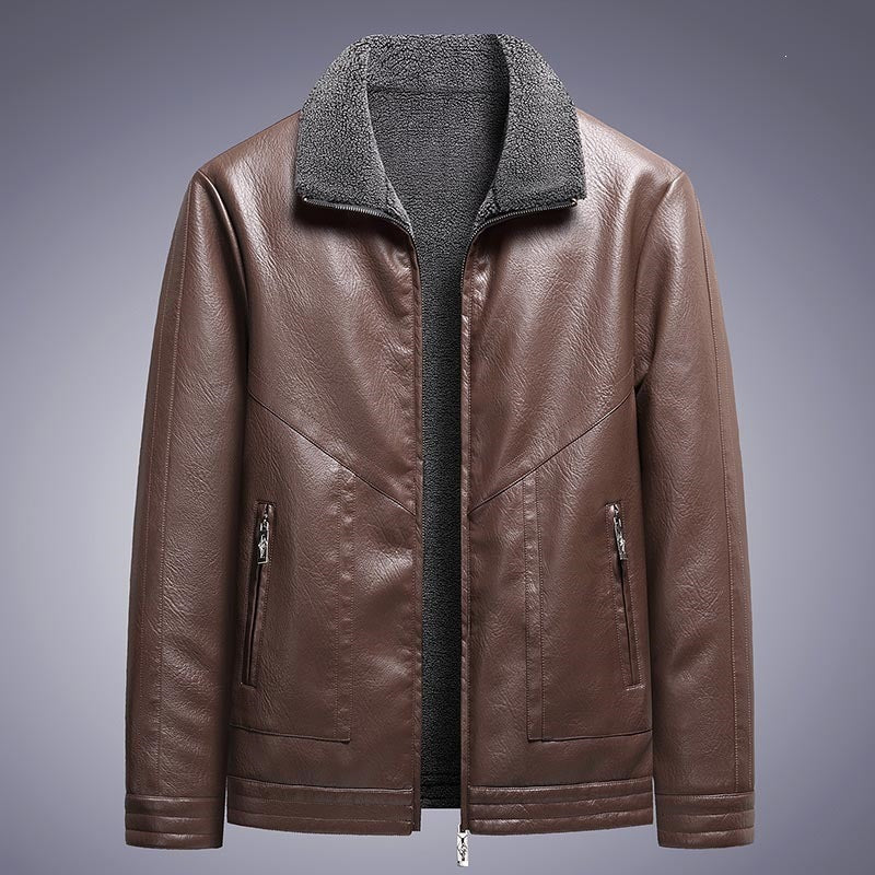 Men's Elegant Faux Leather Jacket with High Collar Mune Fashion