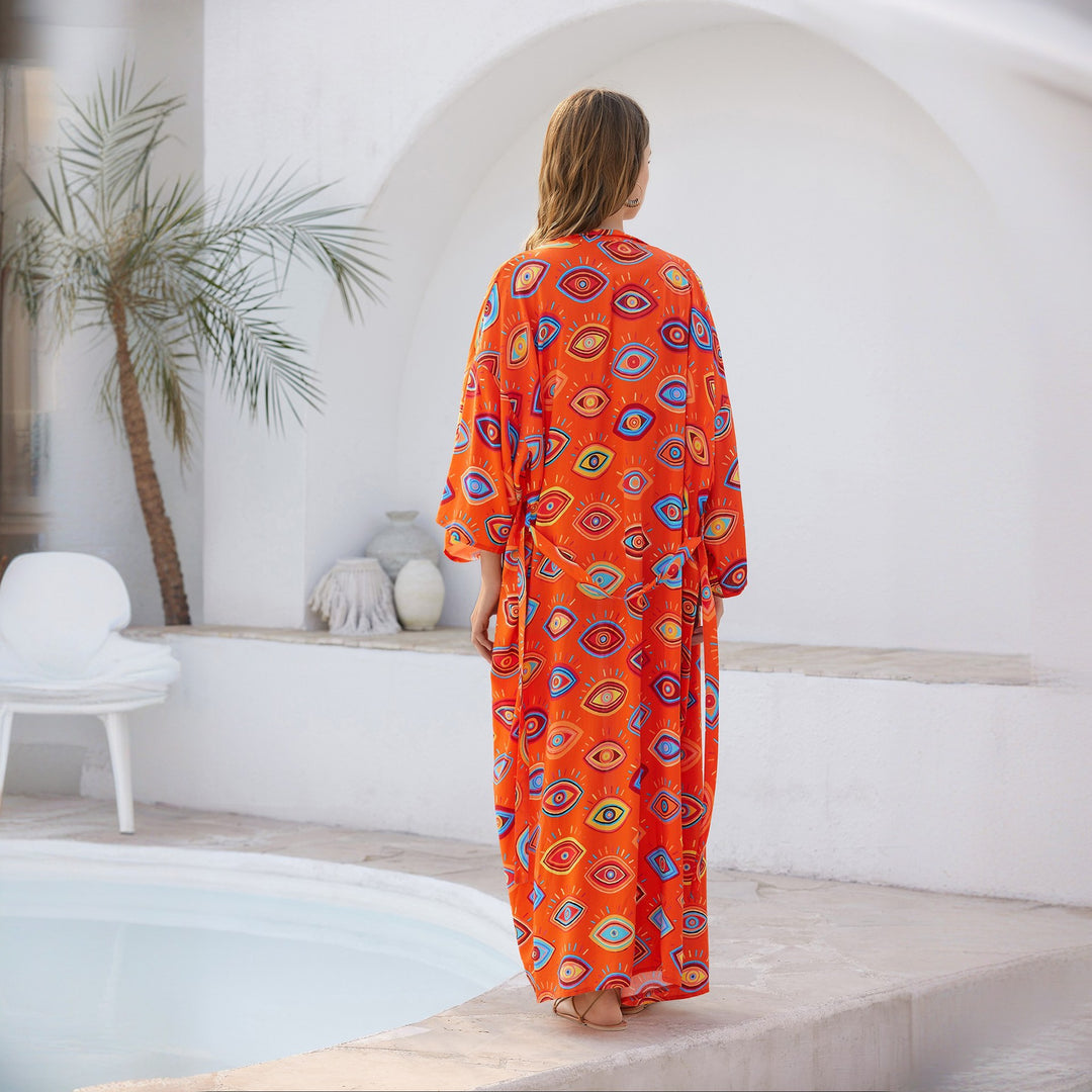 Women's casual beach cover-up with fashionable eye pattern Mune Fashion
