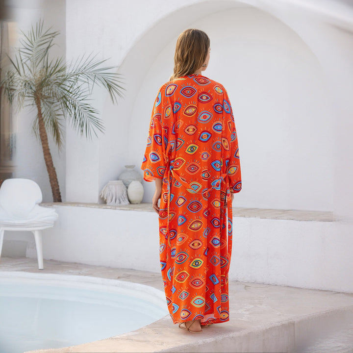 Women's casual beach cover-up with fashionable eye pattern Mune Fashion