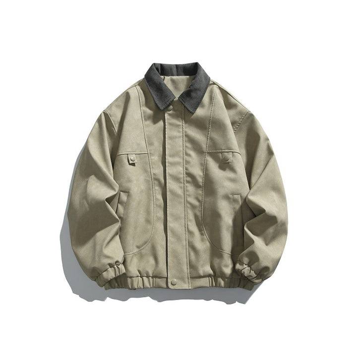 Men's Boxy Canvas Blouson Jacket with Cord Collar and Elastic Hem