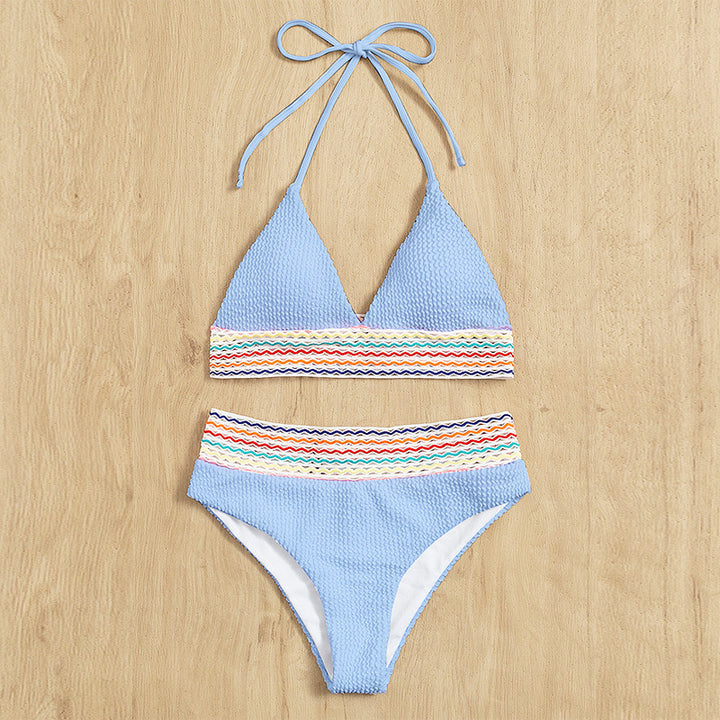 Ladies bikini set with high-cut bottom and colorful wave pattern Mune Fashion