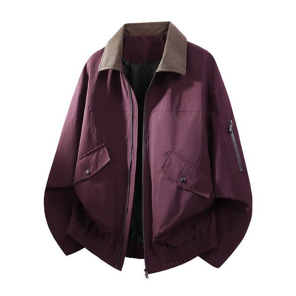 Men's Oversized Bomber Jacket in Worker Style with Cord Collar, Flap Pockets, and Elastic Hem Mune Fashion