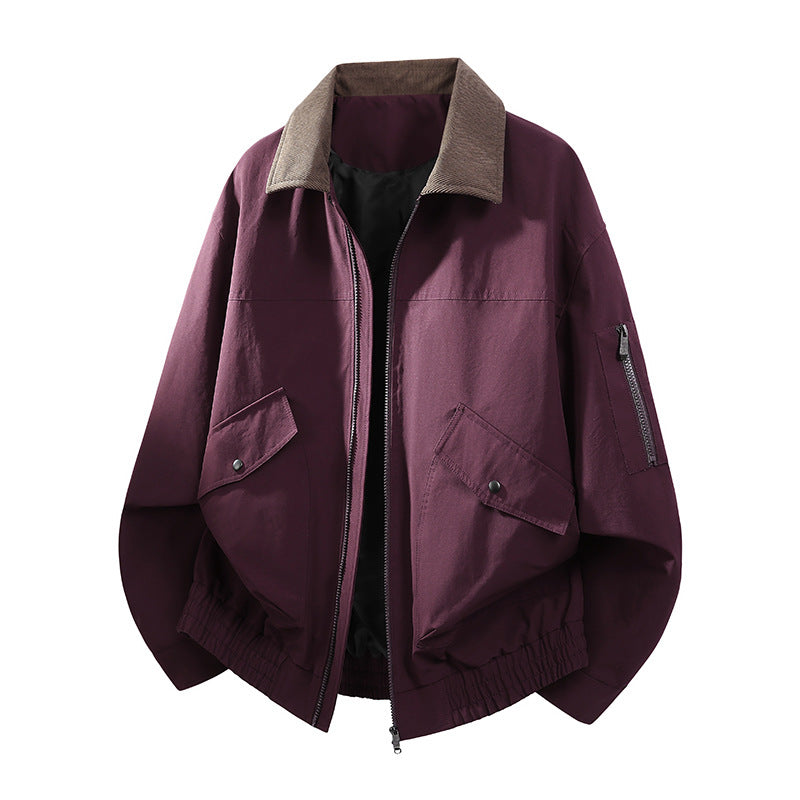 Men's Oversized Bomber Jacket in Worker Style with Cord Collar, Flap Pockets, and Elastic Hem Mune Fashion