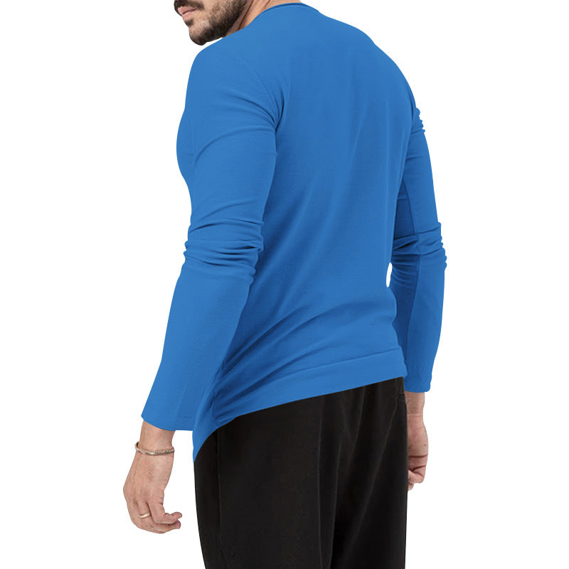 Men's fitted long-sleeve shirt with round neck, elastic cotton stretch, and extended hem Mune Fashion