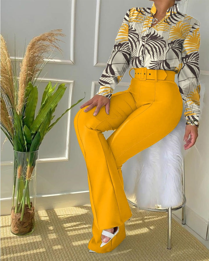 Women's high-waisted flared pants with wide waistband and body-shaping seams Mune Fashion