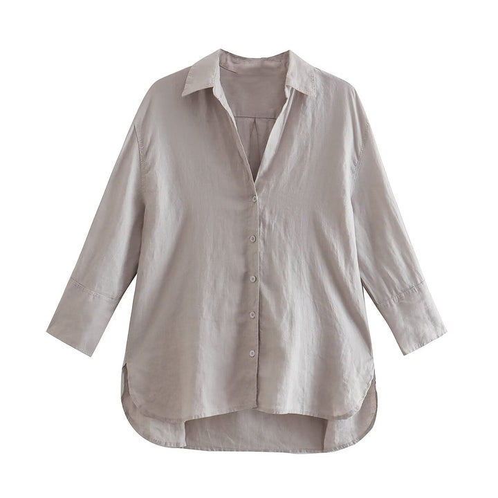 Women's Lightweight Oversized Shirt with High Back Hem, Linen Look and Concealed Button Placket Mune Fashion