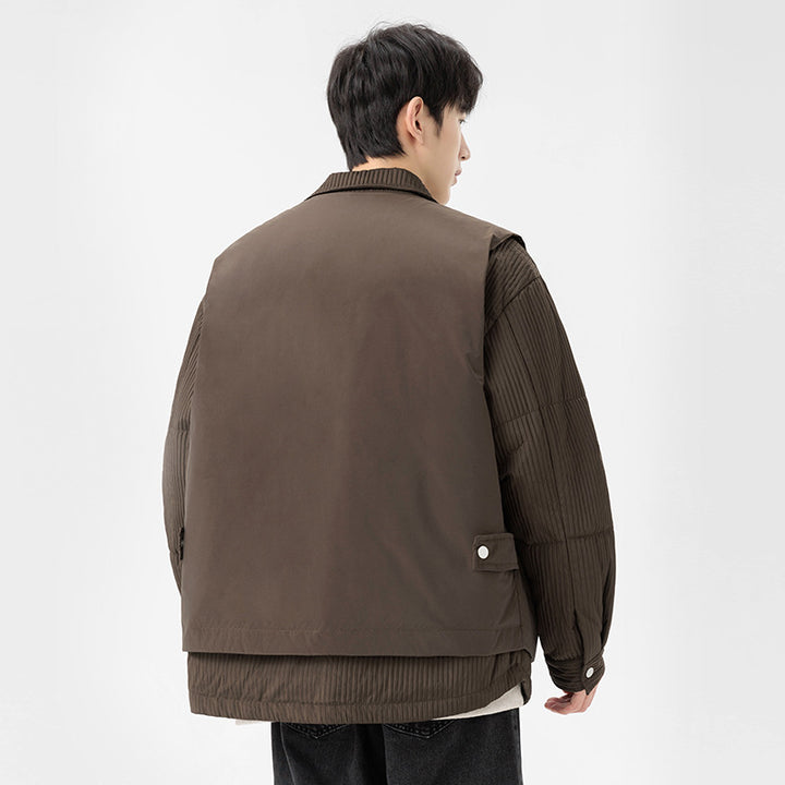Men's Quilted Jacket with Cord Inserts and Shirt Collar Drune