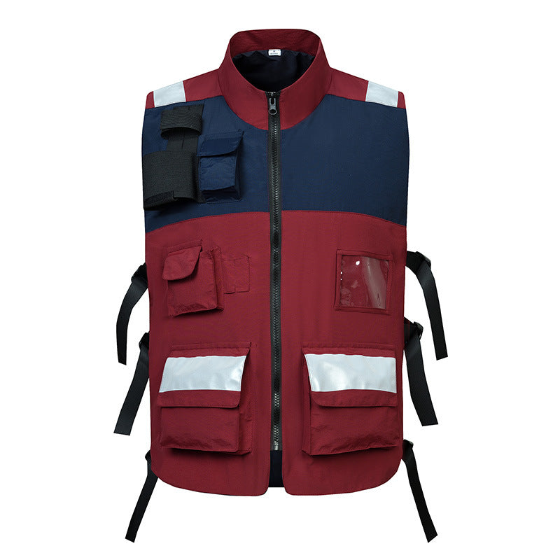 Unisex Multifunctional Utility Vest with Reflective Stripes ID Window and Adjustable Side Straps Mune Fashion