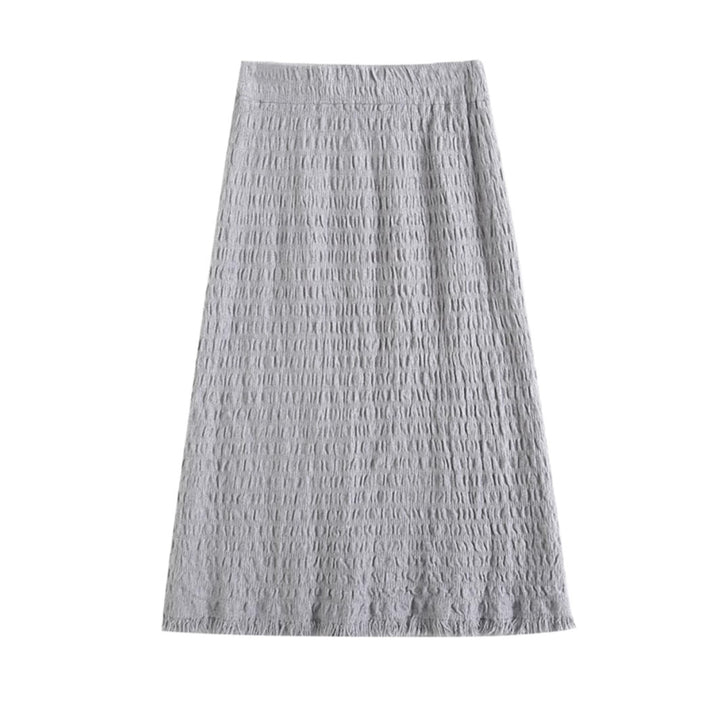 Women's Long Knit Skirt with Fringed Hem and Textured Design Mune Fashion
