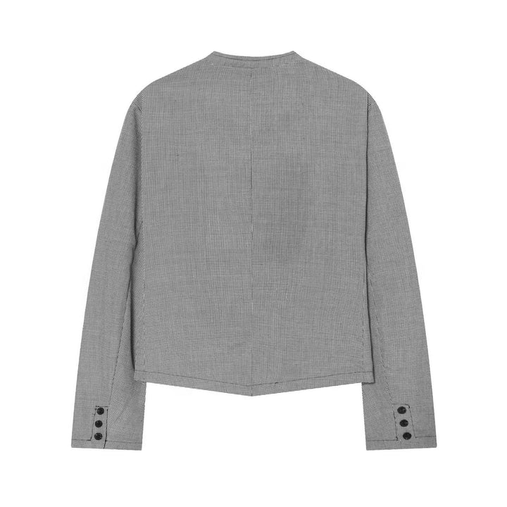 Women's short blazer in houndstooth pattern with stand-up collar and tailored cropped silhouette Mune Fashion
