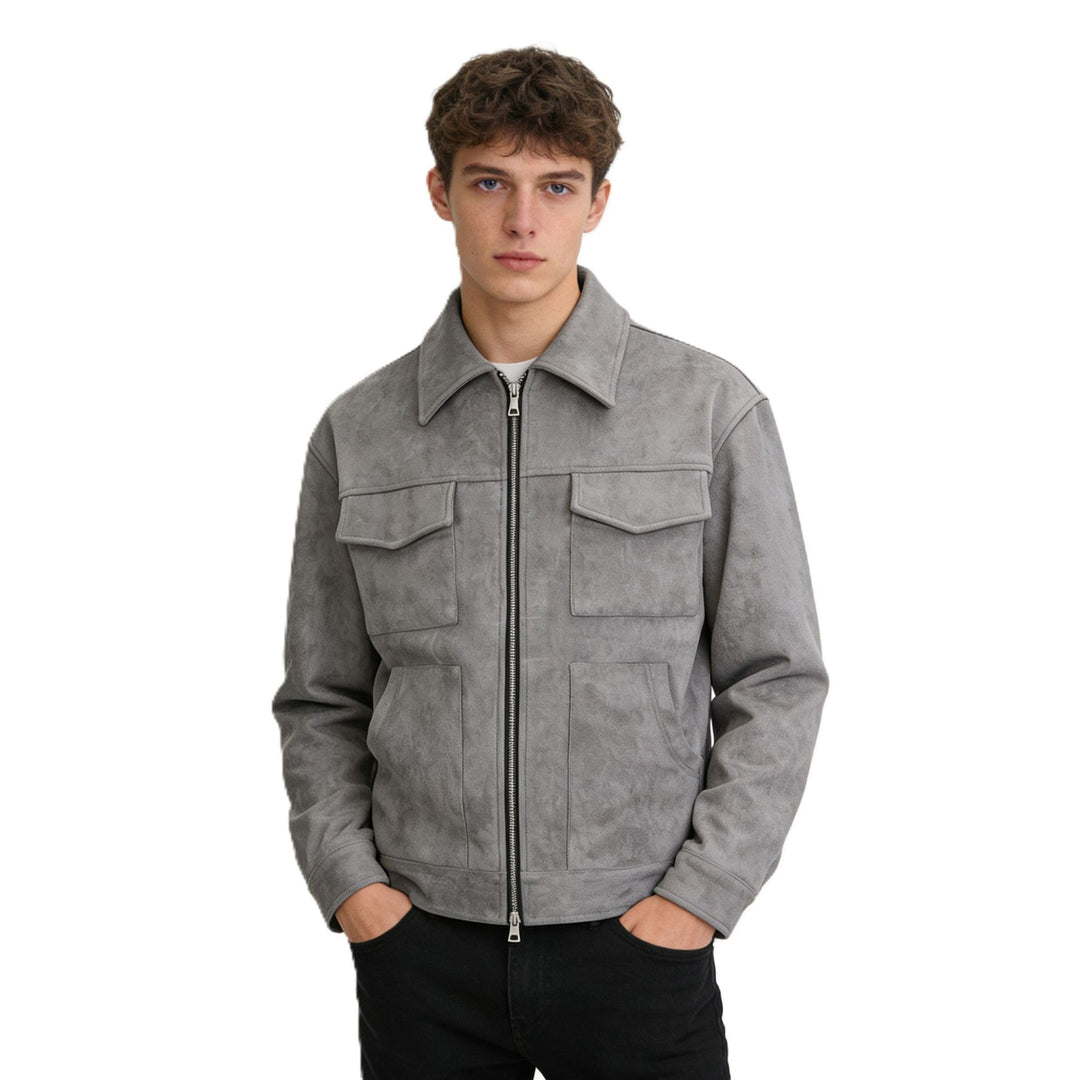 Men's suede overshirt with four flap pockets and two-way zip Mune Fashion