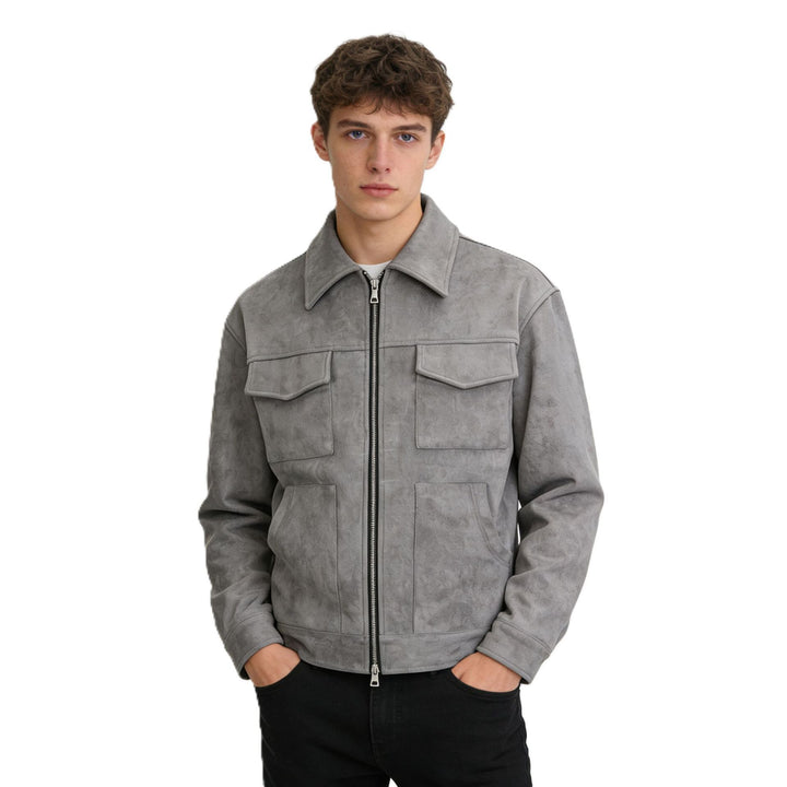 Men's suede overshirt with four flap pockets and two-way zip Mune Fashion