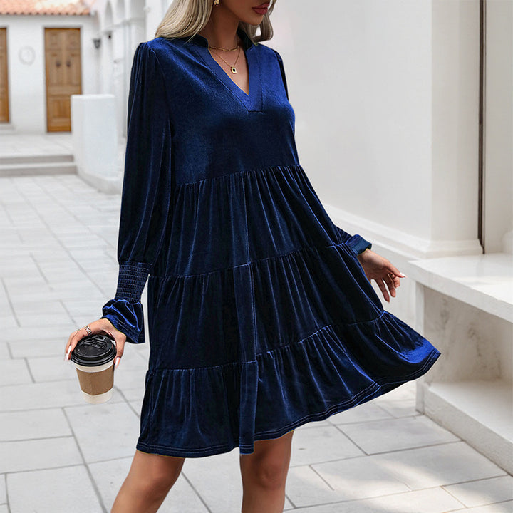 Women Elegant Velour Dress Mune Fashion