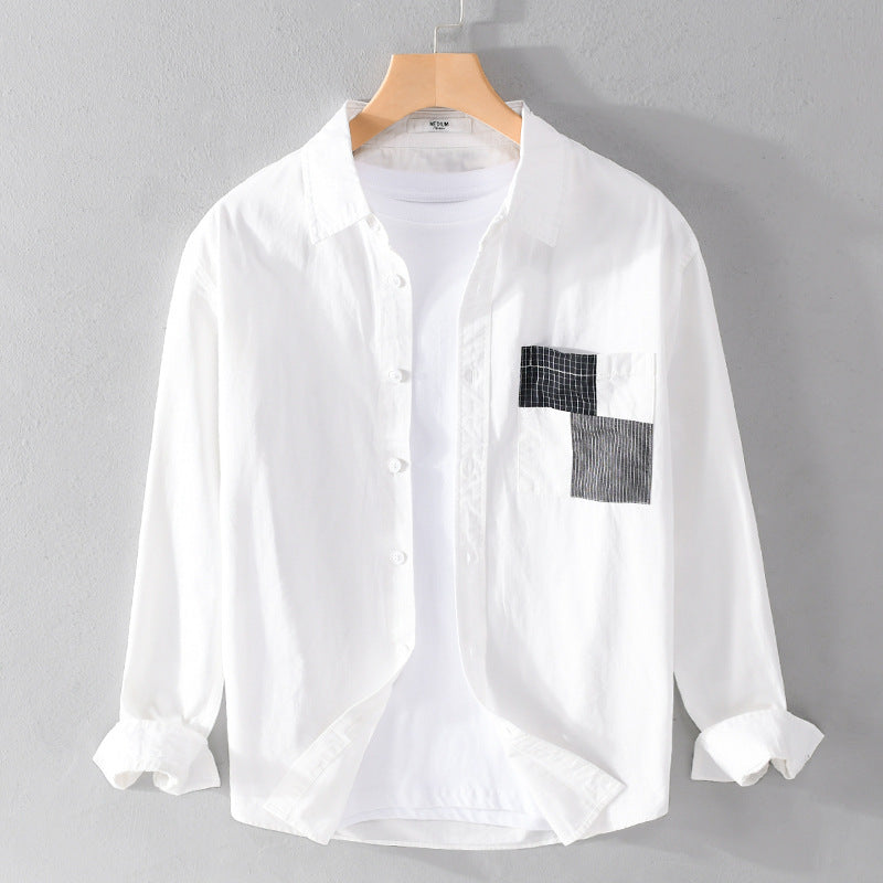 Men's Lightweight Cotton Oversized Shirt with Geometric Chest Patch Pocket Mune Fashion