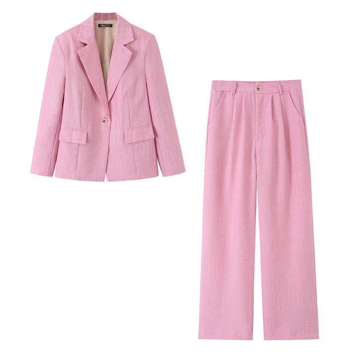 Women Two-Piece Short Blazer and High-Waisted Wide-Leg Pants Set Mune Fashion