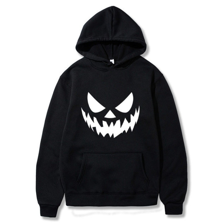 Unisex hooded sweatshirt with creepy pumpkin face print and oversized kangaroo pocket Mune Fashion