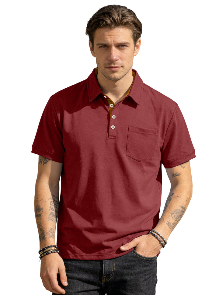 Men's short sleeve polo collar shirt made of textured jersey with chest pocket and contrasting button placket Mune Fashion