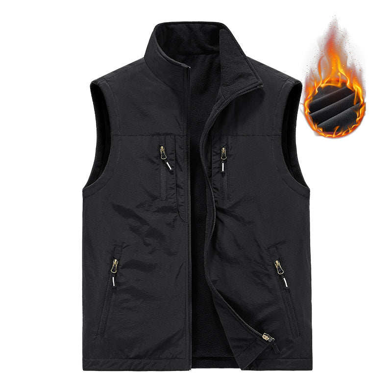 Men's Thermal Outdoor Vest with Fleece Inner Lining, Windproof Shell and Multiple Zipper Pockets Mune Fashion