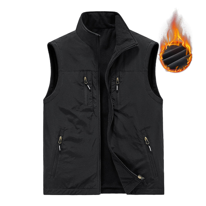 Men's Thermal Outdoor Vest with Fleece Inner Lining, Windproof Shell and Multiple Zipper Pockets Mune Fashion