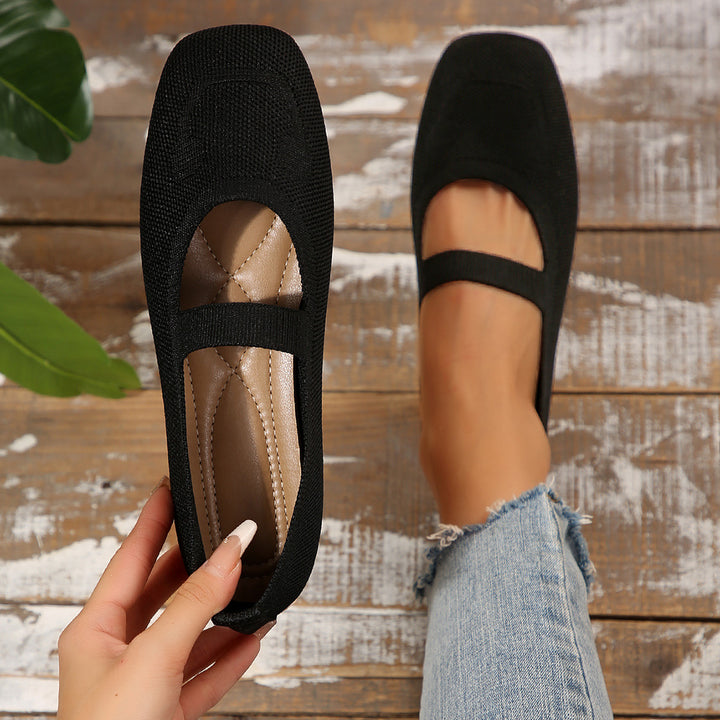 Women  lightweight knitted ballerina with Mary Jane strap and cushioned comfort insole Mune Fashion