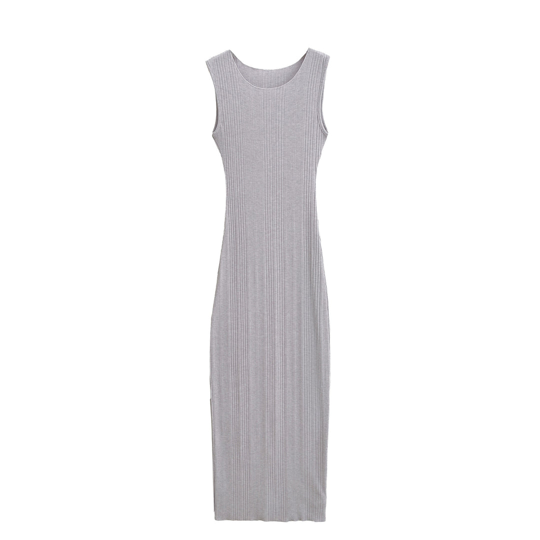 Women Fitted Sleeveless Ribbed Maxi Dress with Round Neckline Mune Fashion
