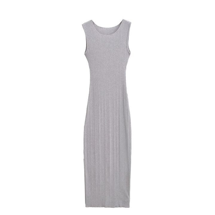 Women Fitted Sleeveless Ribbed Maxi Dress with Round Neckline Mune Fashion