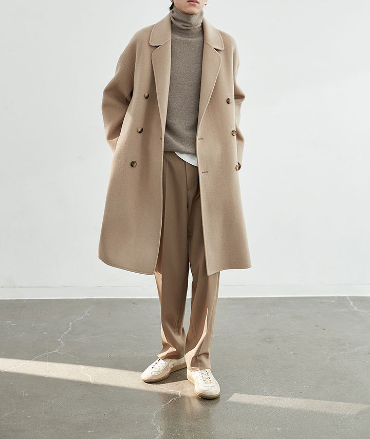 Men's Oversized Wool Coat with Double-breasted and Notch Collar Mune Fashion