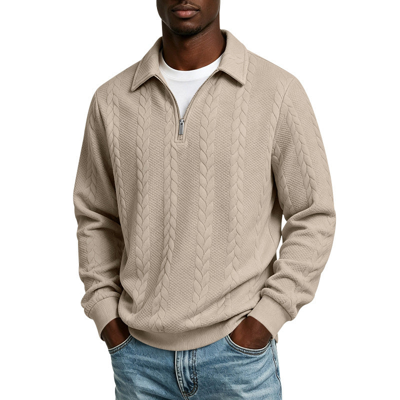 Men's Structured Sweater with Cable Pattern and Short Zip Mune Fashion